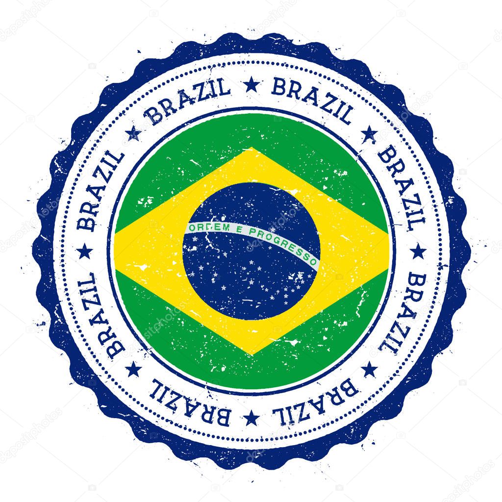 Grunge rubber stamp with Brazil flag Vintage travel stamp with circular text stars and national