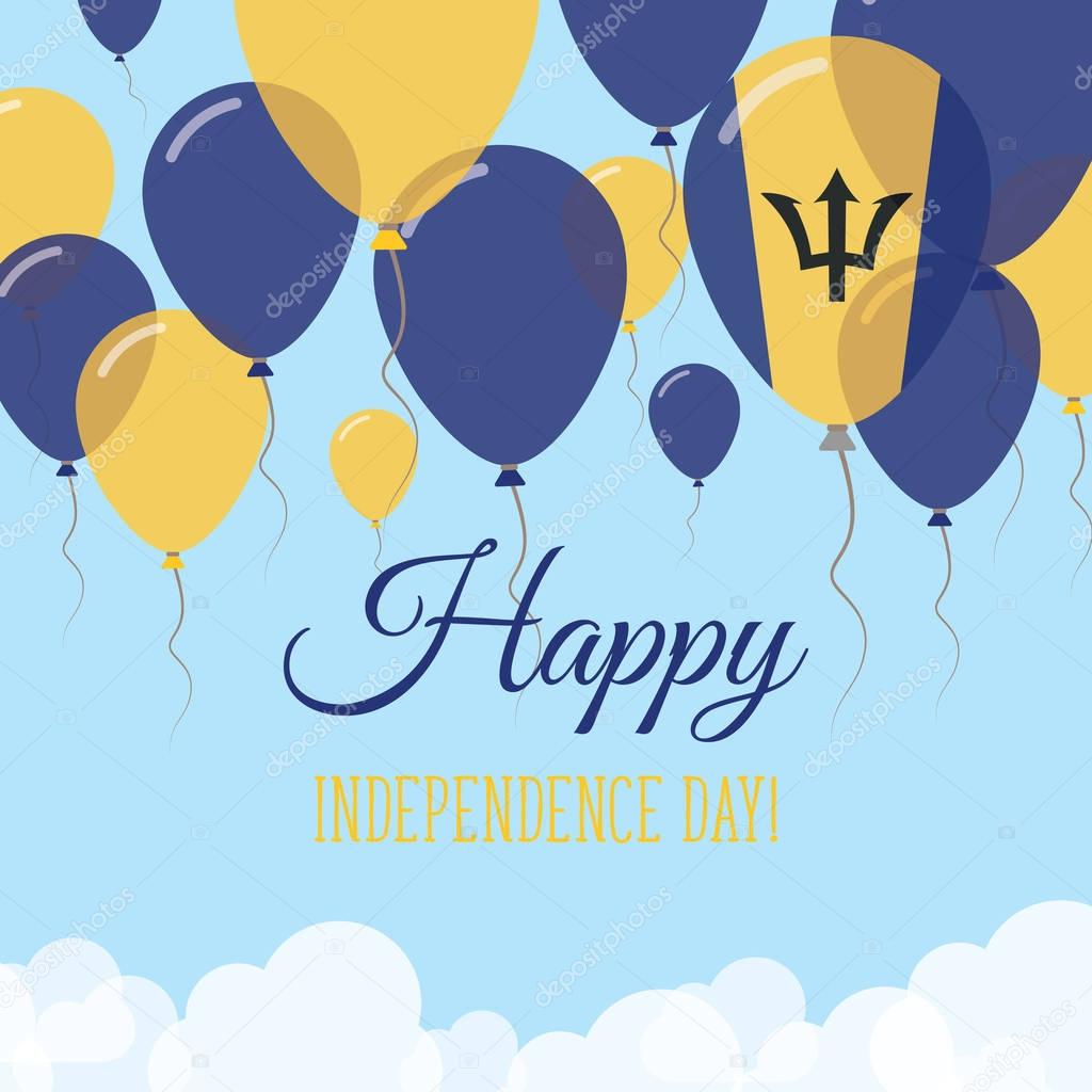 Barbados Independence Day Flat Greeting Card Flying Rubber Balloons in Colors of the Barbadian