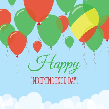 Kongo Bağımsızlık günü düz tebrik kartı lastik balonlar Kongolu bayrak renkleri uçan