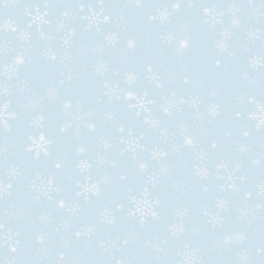 Sihirli kar taneleri seamless modeli açık mavi Noel renkli kaotik olarak sihirli dağınık