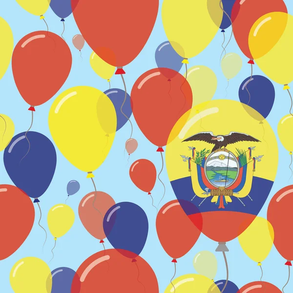 Equateur National Day Flat Seamless Pattern Flying Celebration ballons dans les couleurs de l'Équateur — Image vectorielle