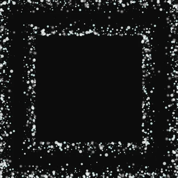 Fantastisk fallande snö Square abstrakt ram med fantastiska fallande snö på svart bakgrund — Stock vektor