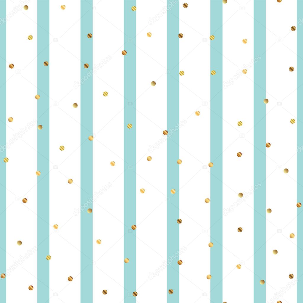 Golden dots seamless pattern on blue striped background Pretty gradient golden dots endless random