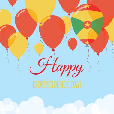 Grenada Bağımsızlık günü düz tebrik kartı lastik balonlar Grenada bayrağı renklerde uçan