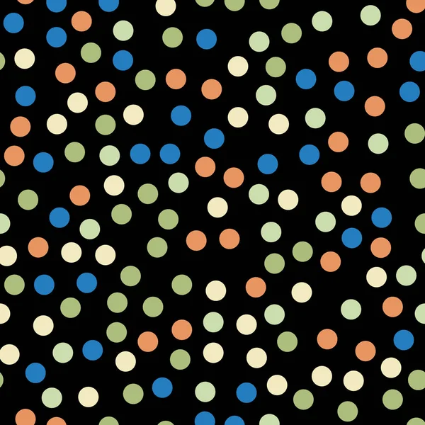 Kleurrijke polka dots naadloze patroon op zwart 6 achtergrond Amazing klassieke kleurrijke polka dots — Stockvector