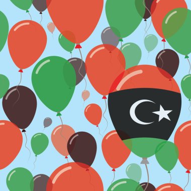 Libya Ulusal gün düz Seamless Modeli kutlama balonları Libya bayrağı renklerde uçan