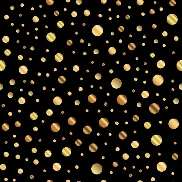 Pois dorati modello senza cuciture su sfondo nero Gradiente affascinante puntini d'oro infinito casuale — Vettoriale Stock