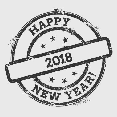 Happy 2018 yeni yıl lastik damgası Grunge beyaz arka plan üzerinde yuvarlak mühür metin mürekkep ile izole.