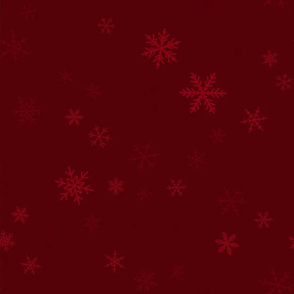 Copos de nieve transparente patrón sin costuras en el vino rojo fondo de Navidad Caótica dispersa — Vector de stock