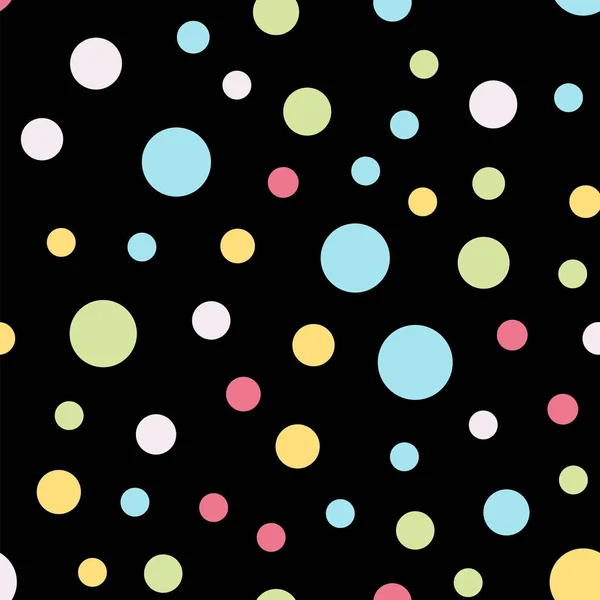 Kleurrijke polka dots naadloze patroon op zwart 4 achtergrond wonderlijke klassieke kleurrijke polka dots — Stockvector