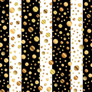 Altın nokta seamless modeli siyah beyaz çizgili arka plan güzel degrade altın noktalar üzerinde