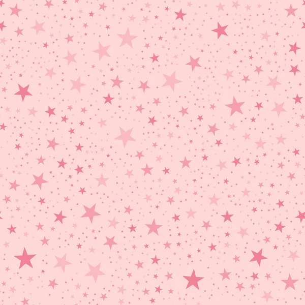 粉红色的星星在淡粉色背景上的无缝图案迷人的无尽随机散落的粉红色的星星 — 图库矢量图片