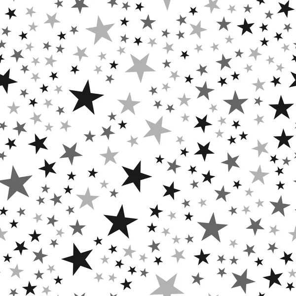 Estrelas pretas sem costura padrão no fundo branco Incrível infinito aleatório espalhados estrelas negras — Vetor de Stock