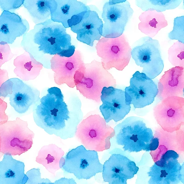Finom, virágmintás világos kék selymes akvarell varrat nélküli mintát képzelet akvarell absztrakt — Stock Fotó