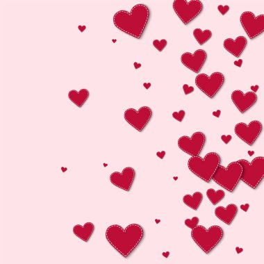Kırmızı dikişli kağıt kalpleri doğru degrade açık pembe renkli vektör çizim üzerinde