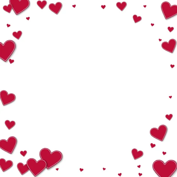 Cutout red paper hearts Corner frame on white background Vector illustration — Stock Vector