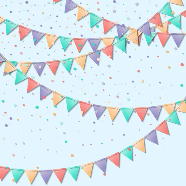 Banderas Bunting Maravillosa tarjeta de celebración Coloridas decoraciones navideñas y confeti Banderas Bunting — Archivo Imágenes Vectoriales