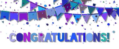 Kiraz kuşu parti bayrakları hassas kutlama kartı mavi ve mor tatil dekorasyon ve konfeti