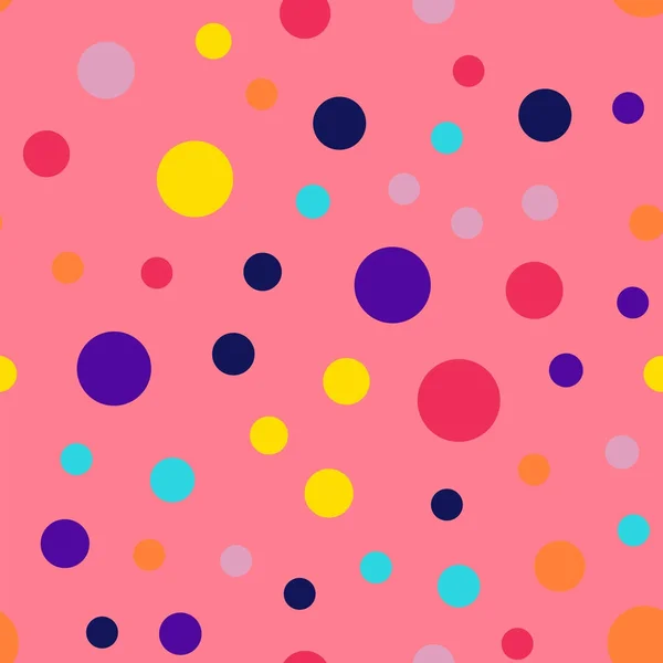 Memphis style polka dots seamless pattern on coral background Fantastic modern memphis polka dots — Stock Vector