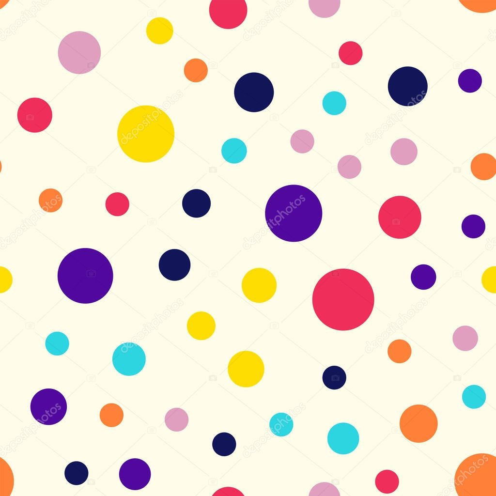 Memphis style polka dots seamless pattern on milk background Interesting modern memphis polka dots