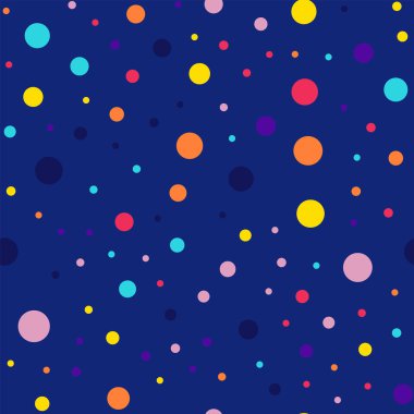 Memphis stili puantiyeli seamless modeli üzerinde koyu mavi arka plan parlak modern memphis polka noktaları