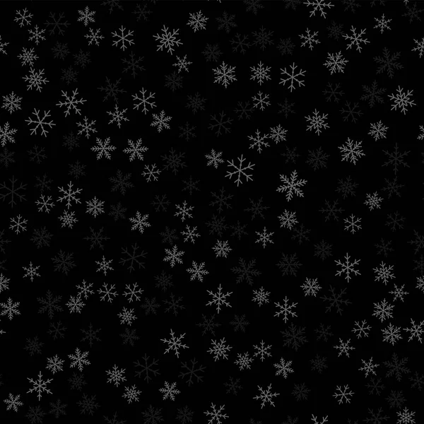 Flocon de neige blanc motif sans couture sur fond de Noël noir Chaotique flocons de neige blancs dispersés — Image vectorielle