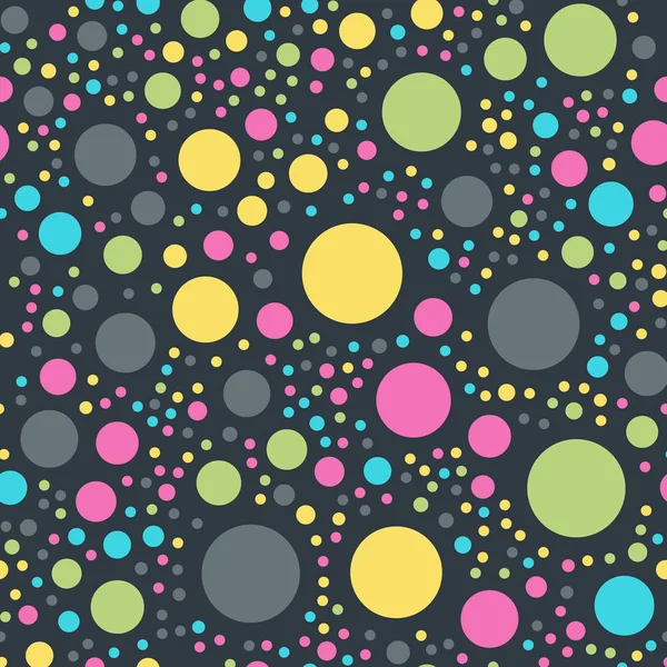 Kleurrijke polka dots naadloze patroon op zwart 10 achtergrond prachtige klassieke kleurrijke polka dots — Stockvector