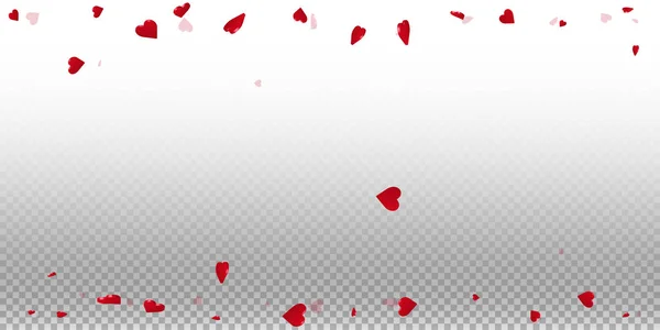 3d hearts valentine background Scattered border on transparent grid light background 3d hearts — Stock Vector