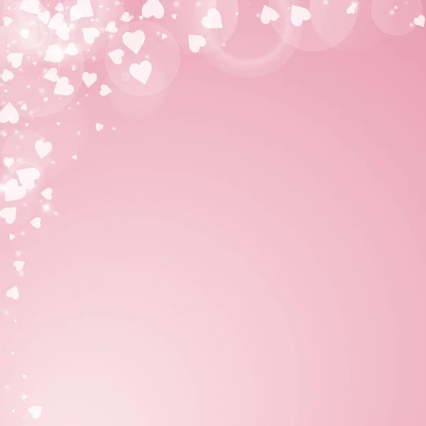Corações caindo fundo dos namorados Abstrato canto superior esquerdo sobre fundo rosa Caindo corações — Vetor de Stock