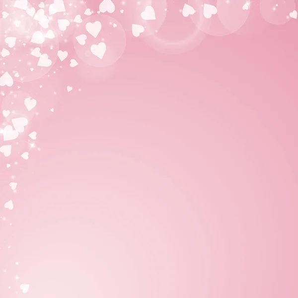 Falling hearts valentine background Abstract left top corner on pink background Falling hearts — Stock Vector