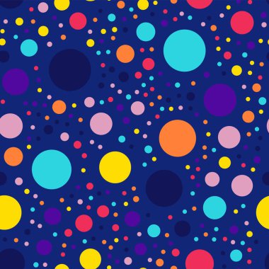 Memphis stili puantiyeli seamless modeli üzerinde koyu mavi arka plan şaşaalı modern memphis polka