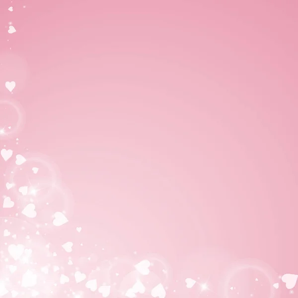 Corazones que caen fondo de San Valentín Abstracto esquina inferior izquierda sobre fondo rosa Corazones que caen — Vector de stock