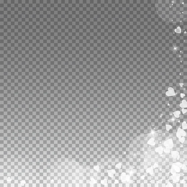 Cuori cadenti sfondo San Valentino Astratto angolo in basso a destra sulla griglia trasparente scuro — Vettoriale Stock