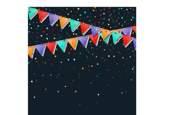 Bunting drapeaux guirlande Carte de célébration impeccable Décorations de vacances lumineuses et confettis Bunting — Image vectorielle