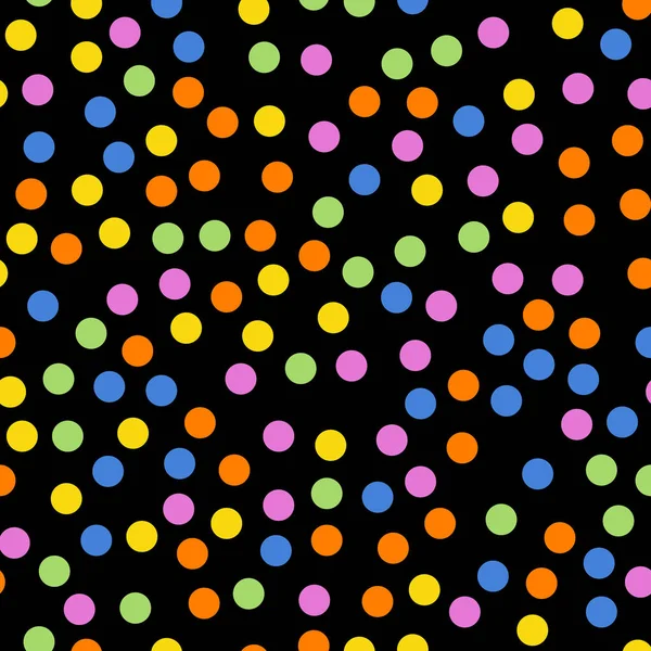 Colorful polka dots seamless pattern on black 2 background Adorable classic colorful polka dots — Stock Vector