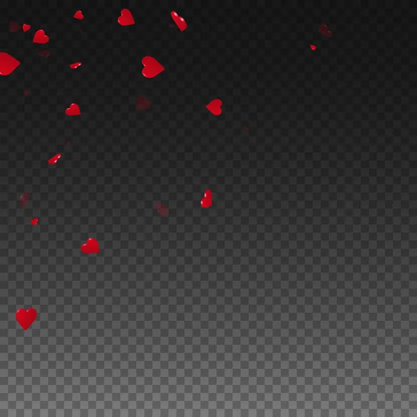 3d 하트 발렌타인 배경 흩어져 왼쪽 상단 코너 투명 그리드 어두운 배경에 3d — 스톡 벡터