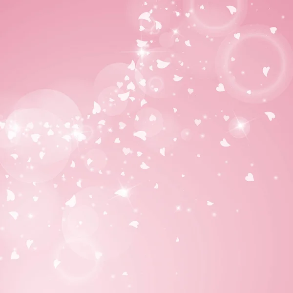 Coeurs tombants fond valentin Rayonnant coin supérieur gauche sur fond rose Coeurs tombants — Image vectorielle