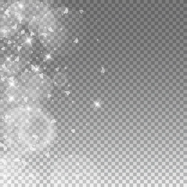 Coeurs tombants fond valentin Éparpillement gradient gauche sur grille transparente fond sombre — Image vectorielle