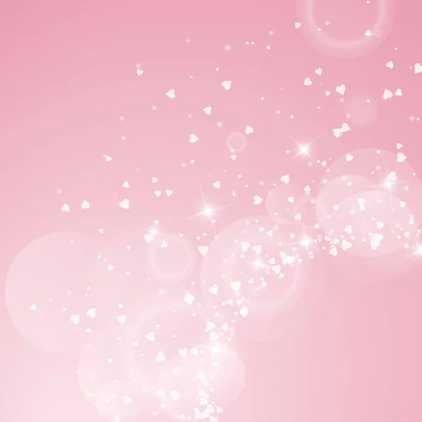 Coeurs tombants fond valentin Coeur radieux en bas à droite sur fond rose Coeurs tombants — Image vectorielle
