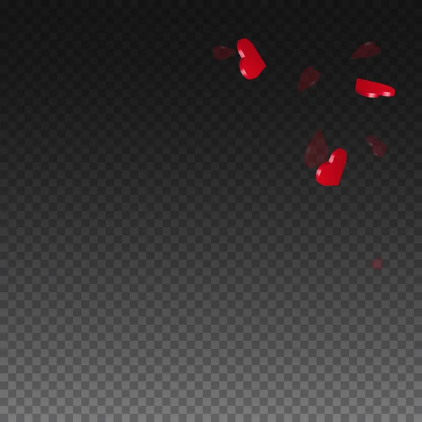 Corazones 3d fondo de San Valentín esquina superior derecha en rejilla transparente fondo oscuro corazones 3d — Archivo Imágenes Vectoriales