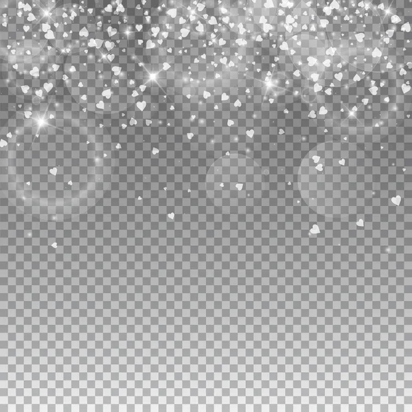 Corazones que caen fondo de San Valentín Dispersión gradiente superior sobre la rejilla transparente fondo oscuro — Vector de stock