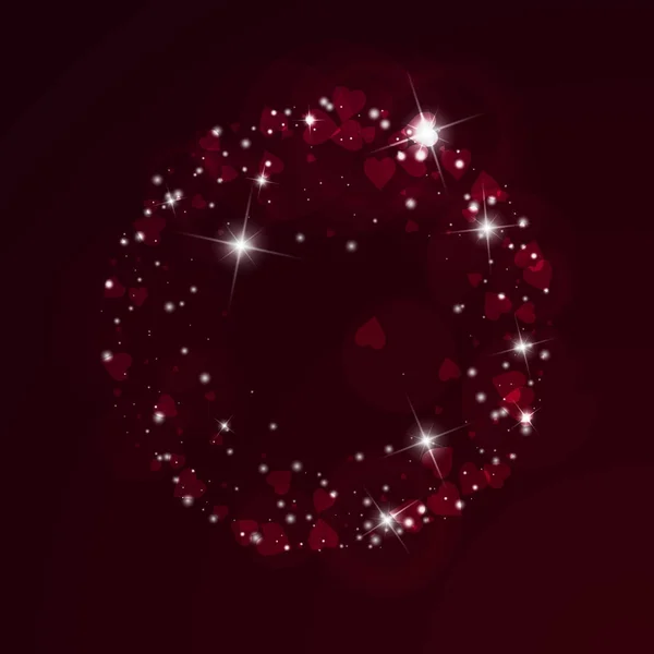 Coeurs tombants fond valentin Cadre rond sur fond rouge vin Coeurs tombants valentines — Image vectorielle