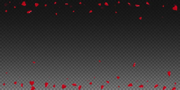 Coeurs 3D fond valentin Bordure éparpillée sur grille transparente fond sombre Coeurs 3D — Image vectorielle