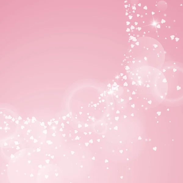 Caindo corações Valentine fundo Grande radiante canto superior esquerdo no fundo rosa Caindo corações — Vetor de Stock