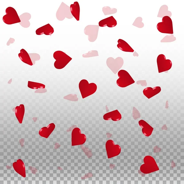 3D hjärtan valentine spridda bakgrundsmönster på transparent rutnät ljus bakgrund 3d hjärtan — Stock vektor