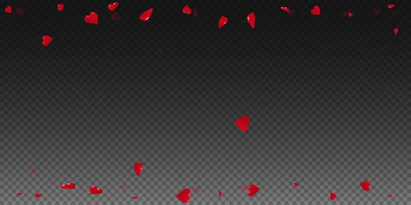 Corazones 3d valentine fondo Borde disperso en rejilla transparente fondo oscuro corazones 3d — Vector de stock