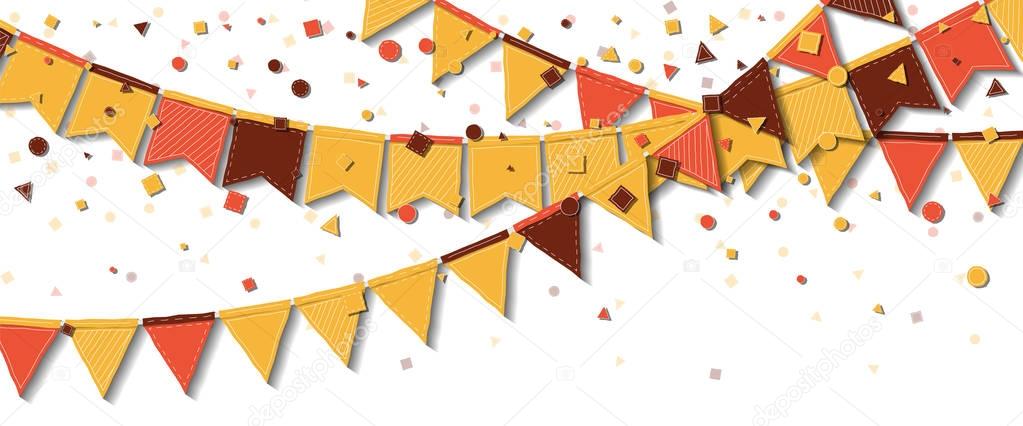 Bunting fair flags Adorable celebration card Autumn holiday decorations and confetti Bunting fair