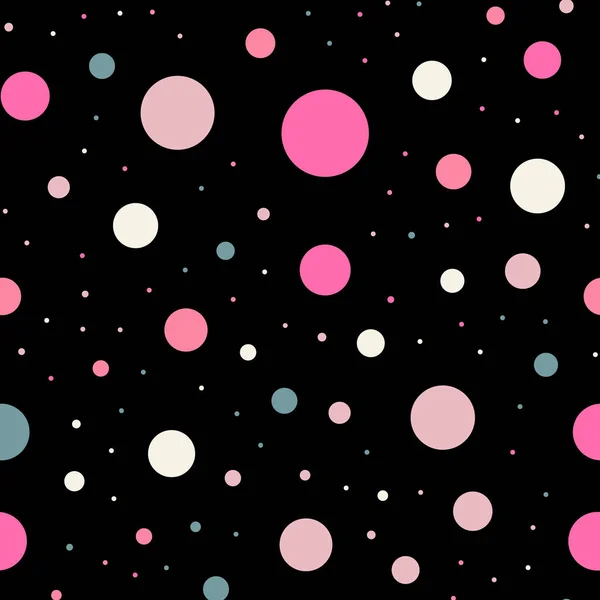 Kleurrijke polka dots naadloze patroon op zwart 8 achtergrond prachtige klassieke kleurrijke polka dots — Stockvector