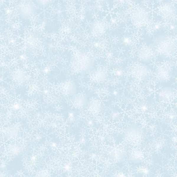 Flocon de neige magique motif sans couture sur fond bleu clair Noël Chaotique magie dispersée — Image vectorielle