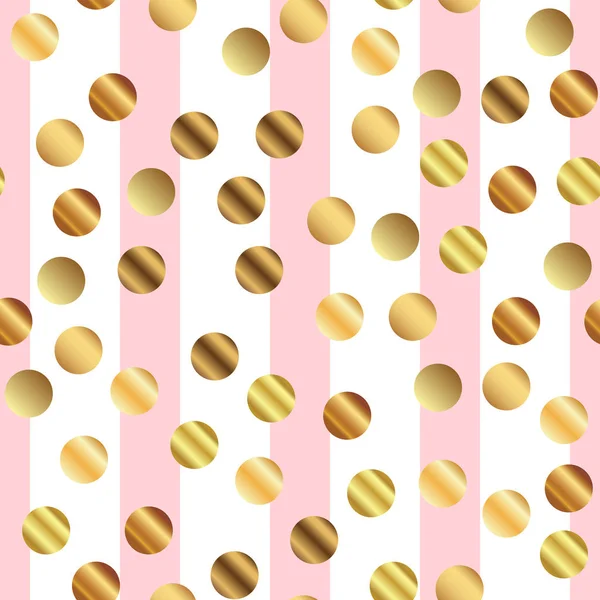 Pois dorés motif sans couture sur fond rayé rose Attrayant dégradé pois dorés sans fin — Image vectorielle